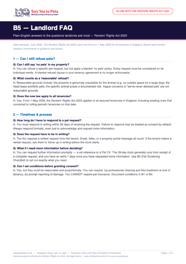 Preview of the B5 — Landlord FAQ: The New Law Explained template