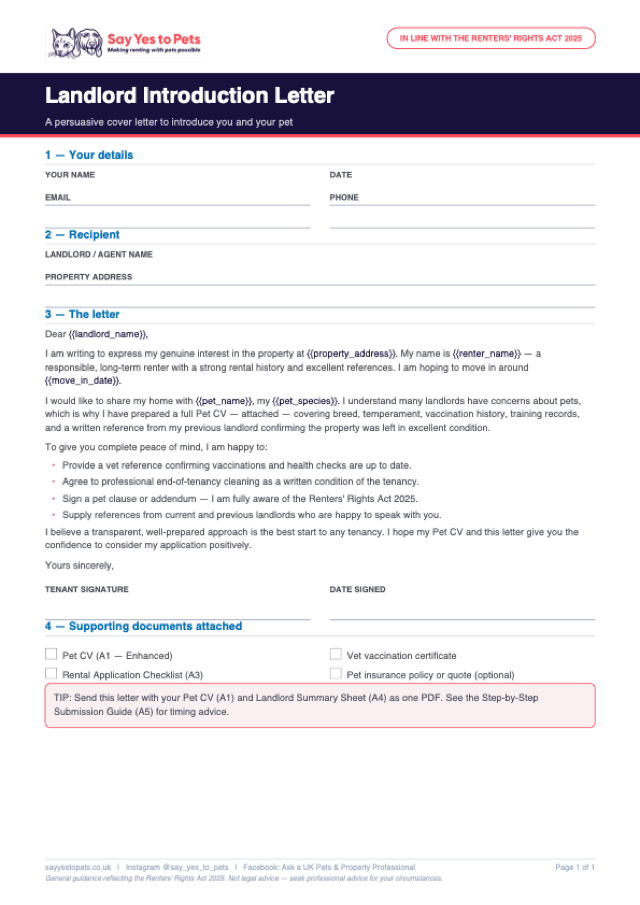 Preview of the Landlord Introduction Letter template