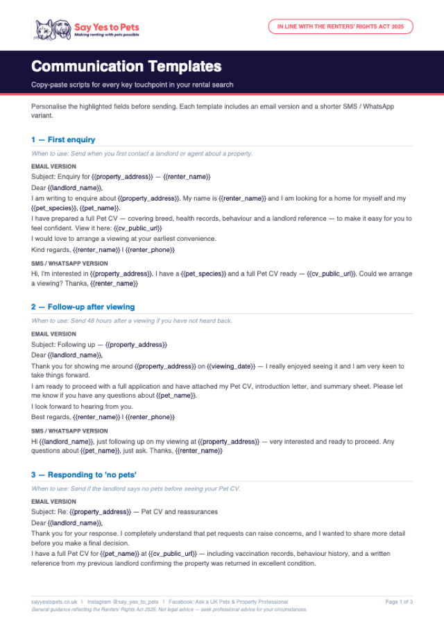 Preview of the Communication Templates template